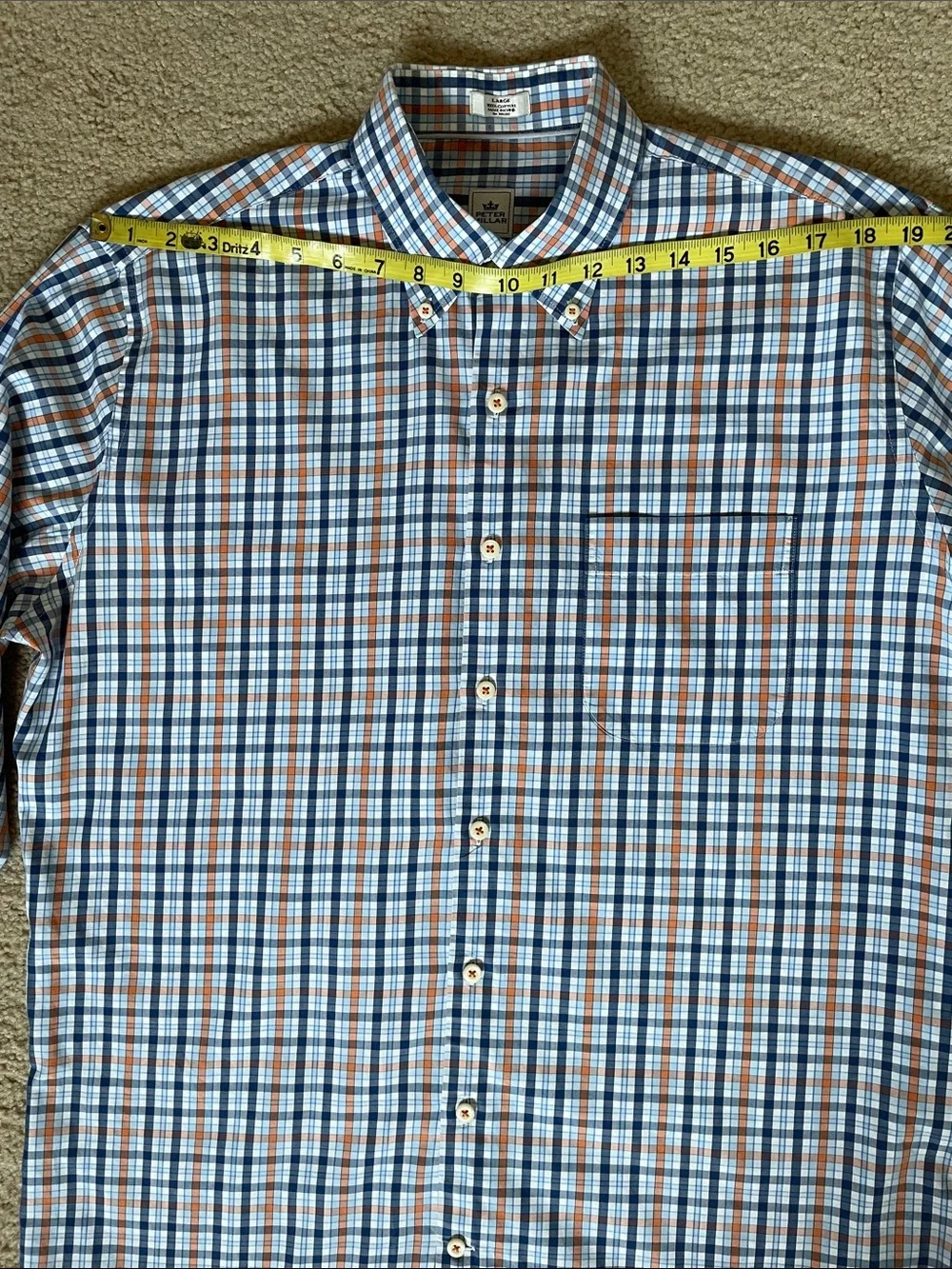 Peter Millar Men's Blue and Orange Plaid Button-Down Shirt